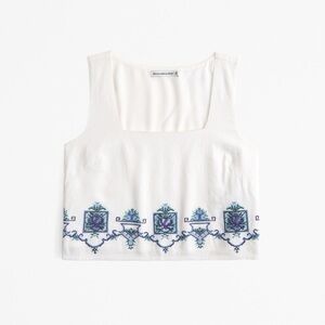 Abercrombie Embroidered Square-Neck Linen Blend Top